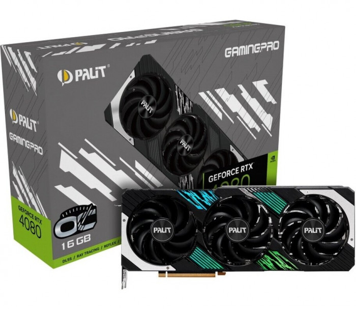 Видеокарта Palit RTX4080 GAMINGPRO OC 16GB NED4080T19T2-1032A GDDR6X 256bit 3 DP HDMI | Фото 1 из 7