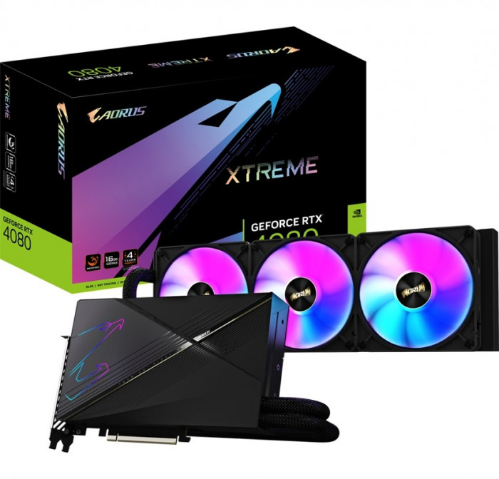 Видеокарта GIGABYTE AORUS GeForce RTX 4080 16GB XTREME WATERFORCE (GV-N4080AORUSX W-16GD), Retail | Фото 1 из 9