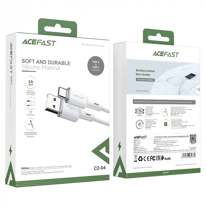 Кабель ACEFAST C2-04 USB-A - USB-C Белый | Фото 2 из 3