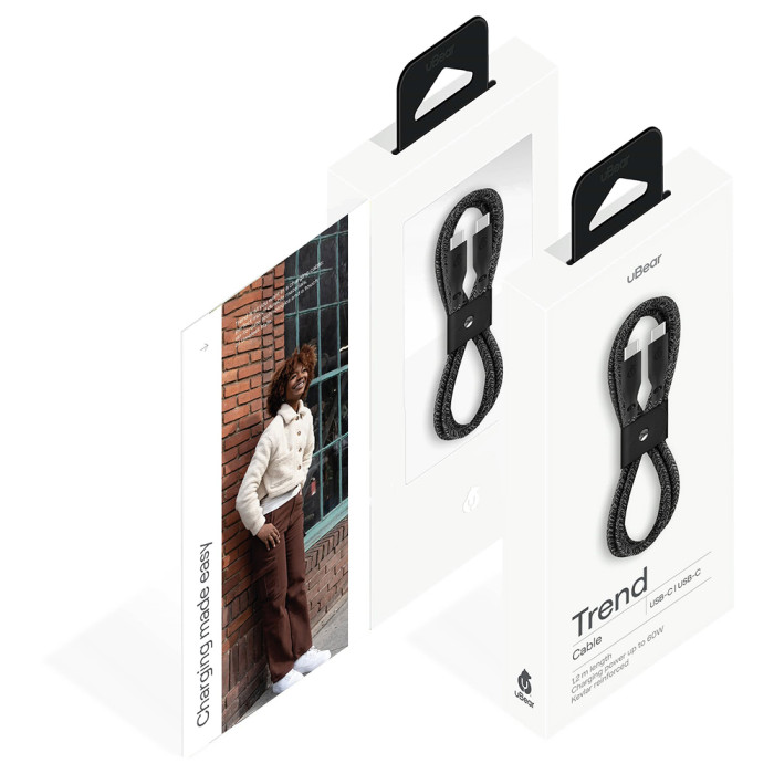 Зарядный кабель uBear Trend, USB-C|USB-С, 60Вт, 1,2м, Черный | Фото 2 из 4