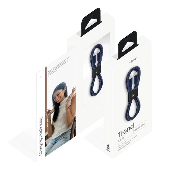 Зарядный кабель uBear Trend, USB-C|USB-С, 60Вт, 1,2м, Синий | Фото 2 из 4