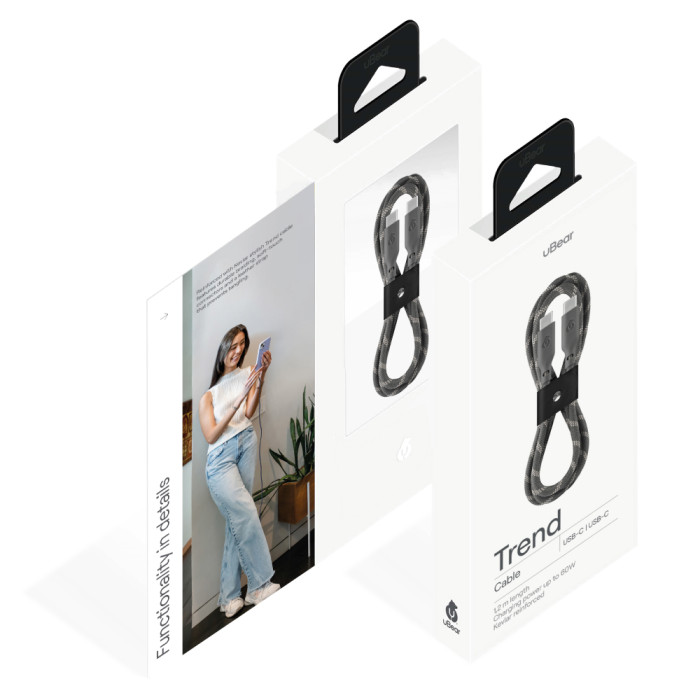 Кабель зарядный uBear Trend Cable USB-C/USB-C 1.2м, 60W, Серо-Бежевый | Фото 3 из 5